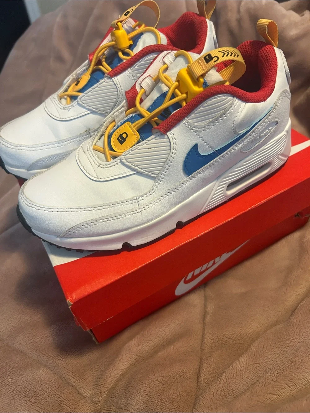 Nike Kids White, Red, Blue & Yellow Lace-Lock Sneakers